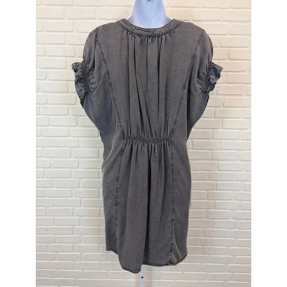 Big Water Blue Sky Chambray Shift Dress Grey Pockets Medium